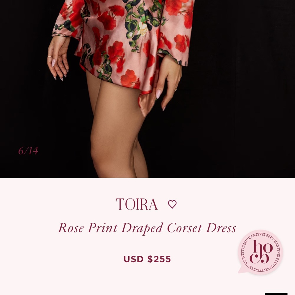 House of CB Toira Size L Pink Satin Dress with Red Floral Print - Picture 7 of 7